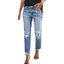 iHPH7 Straight Jeans for Women, Petite Jeans for Women, Ripped Jean Shorts, Mid Rise Jeans for Women, Frayed Hem Jeans for Women, Navy S