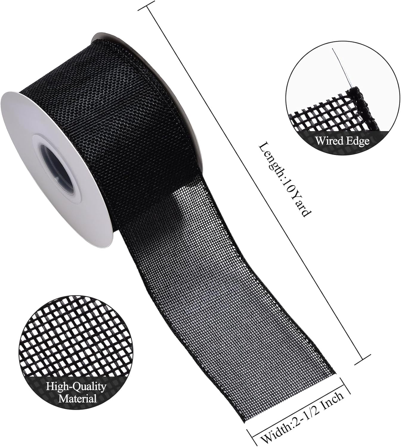 Burlap Black Wired Ribbon, 2 1/2 inch 10 Yard, Jute Ribbon for Decoration Bows Craft Gift Wrapping Wreath Sewing