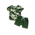 thumbnail image 2 of Aojekbee Toddler Boys Summer Outfits Dinosaur Print Camouflage Short Sleeve T-Shirts Tops Elastic Waist Shorts 2Pcs Clothes Set, 2 of 10