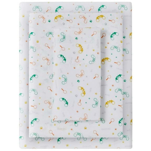 JLA Urban Dreams Kids Safari Polyester 3 Piece Twin Sheet Set with Storage Pocket, Multicolor