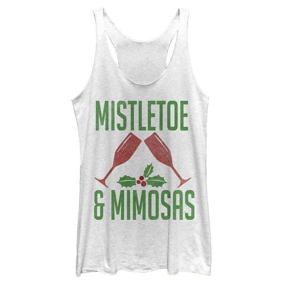 Women's CHIN UP Christmas Mistletoe and Mimosas Racerback Tank Top White Heather Small