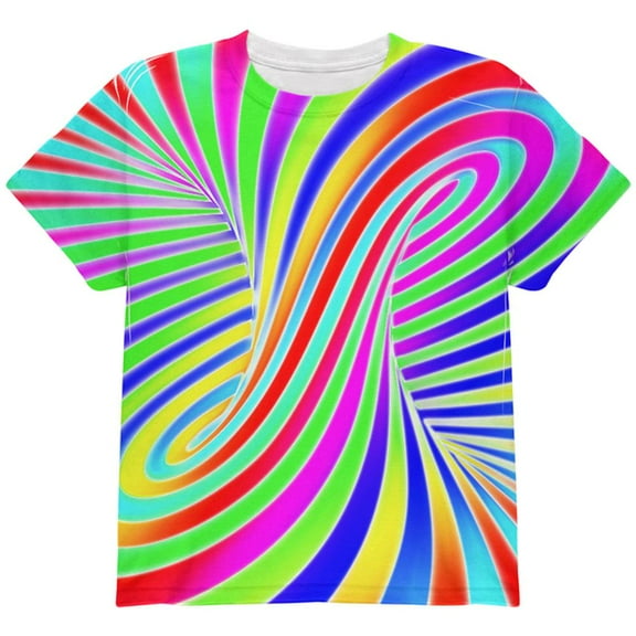 Rainbow Trippy Swirl All Over Youth T Shirt Multi YSM