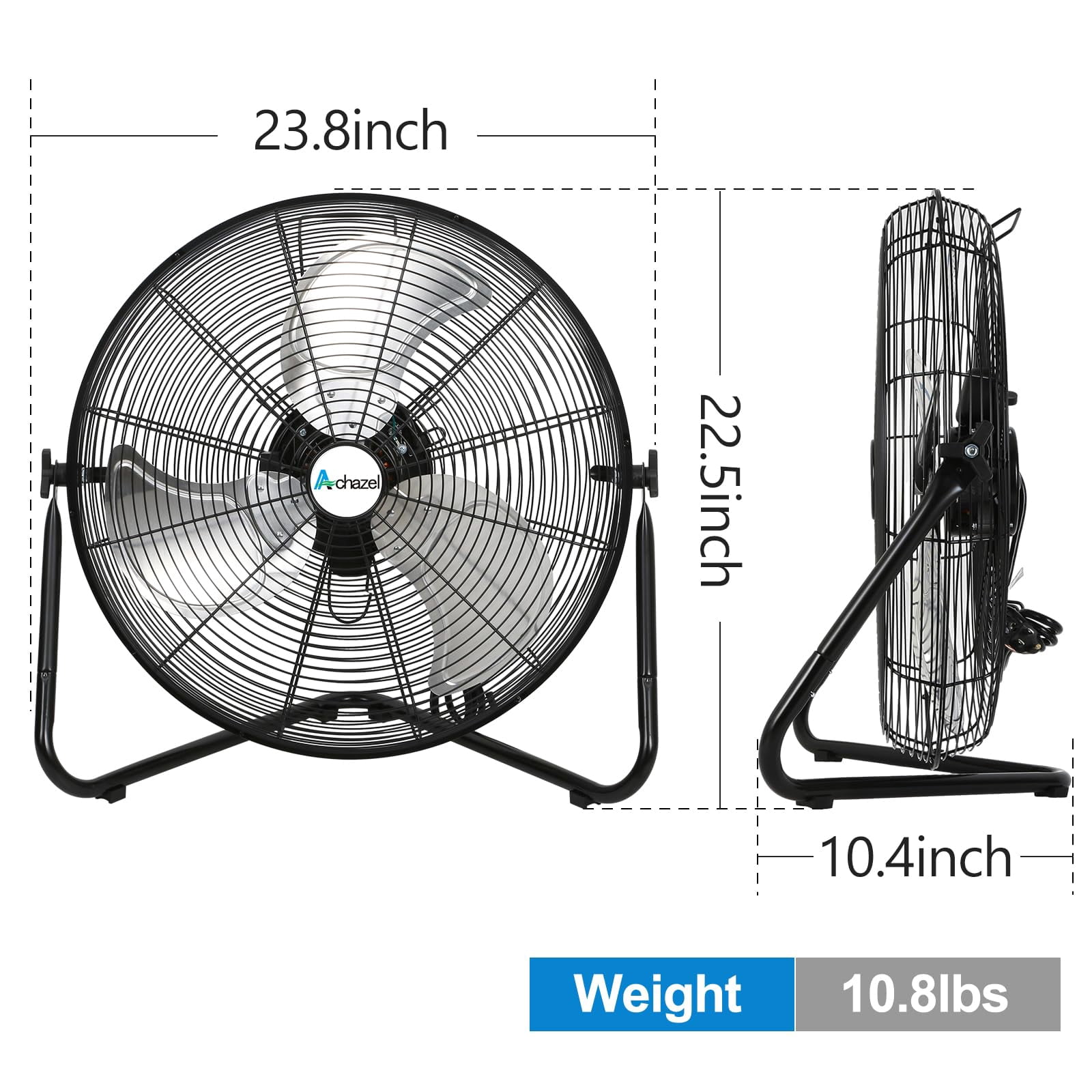 Achazel 20" High Velocity Floor Fan 3-Speed 5200 CFM Industrial Shop Fan Heavy Duty Metal with Wall Mount System for Garage Workshop Commercial Use