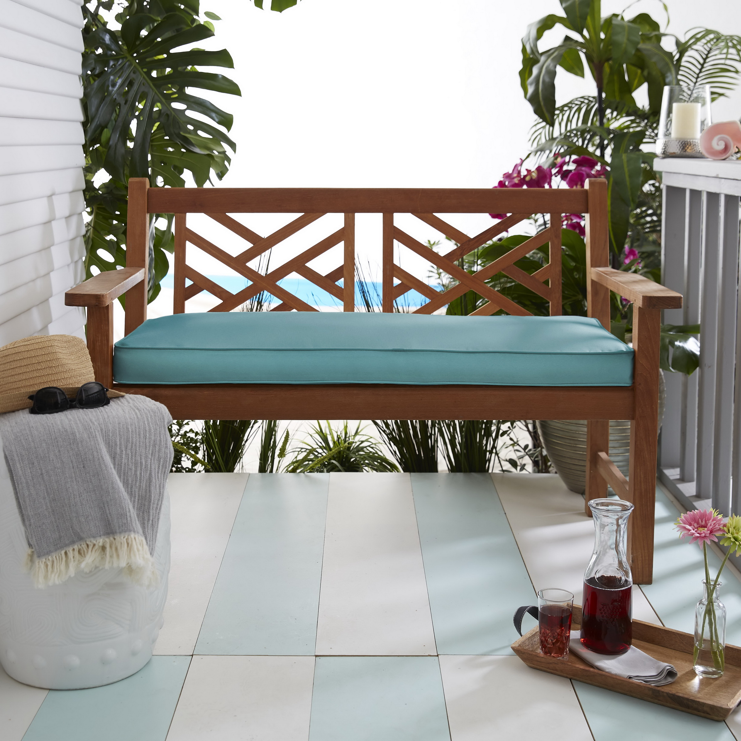 Aqua Blue Corded Indoor & Outdoor Bench Cushion