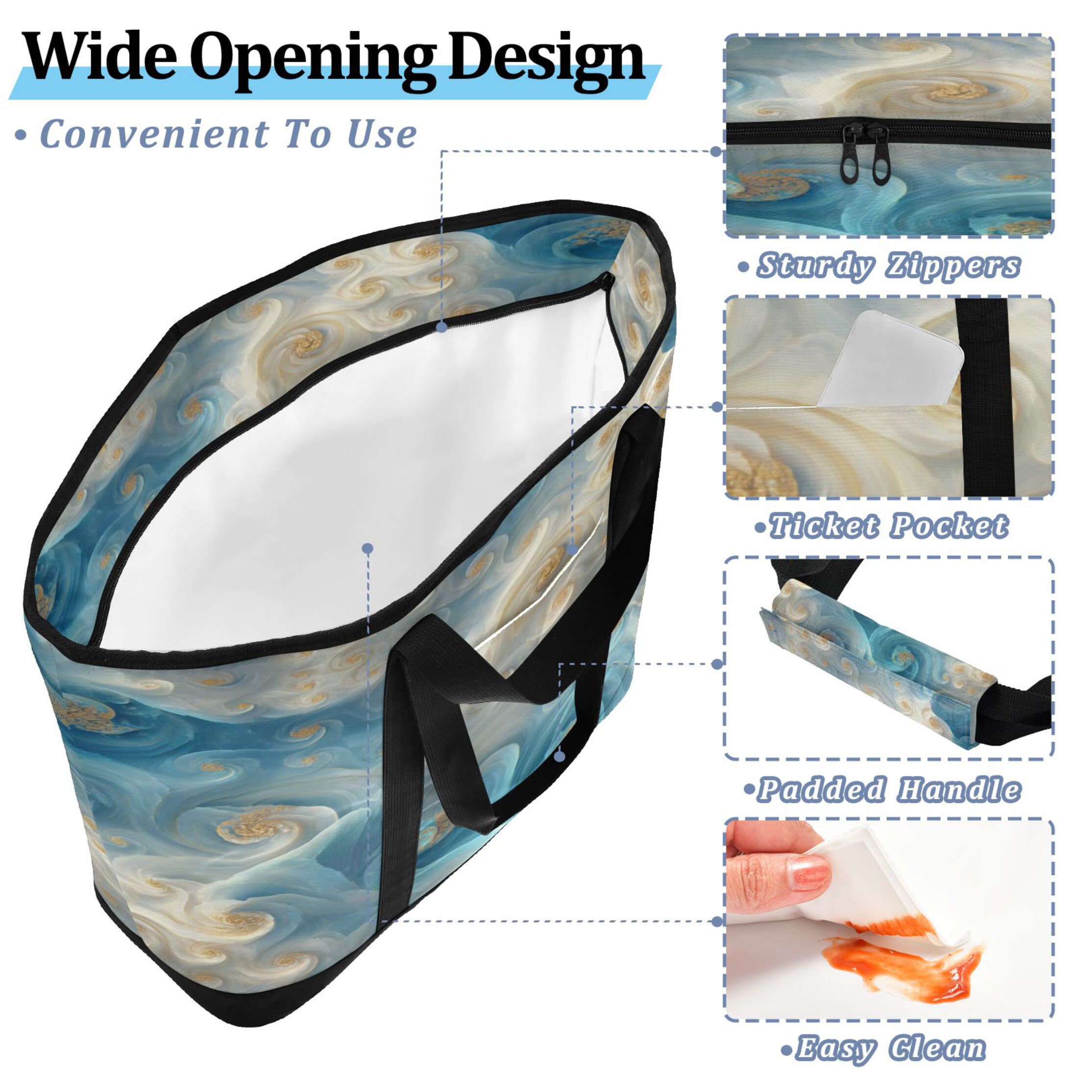 Extra-Large Wide Opening Design Capacity Hand-Held Ice Pack Thickened Insulation Layer For Long-Lasting Cold Retention For Outdoor Shopping Picnics And Camping Digital Fractal Swirls