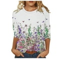 thumbnail image 2 of Sakmal Trendy Tops for Women 2024 Elbow-Length Crew Neck Floral Comfy T Shirts for Women, 2 of 5
