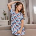 thumbnail image 3 of Fotbe Donut with the USA Fag Bata de Dormir para Mujer con Estampado, Camisón de Algodón de Manga Corta, Ropa de Dormir Casual, 3 of 6