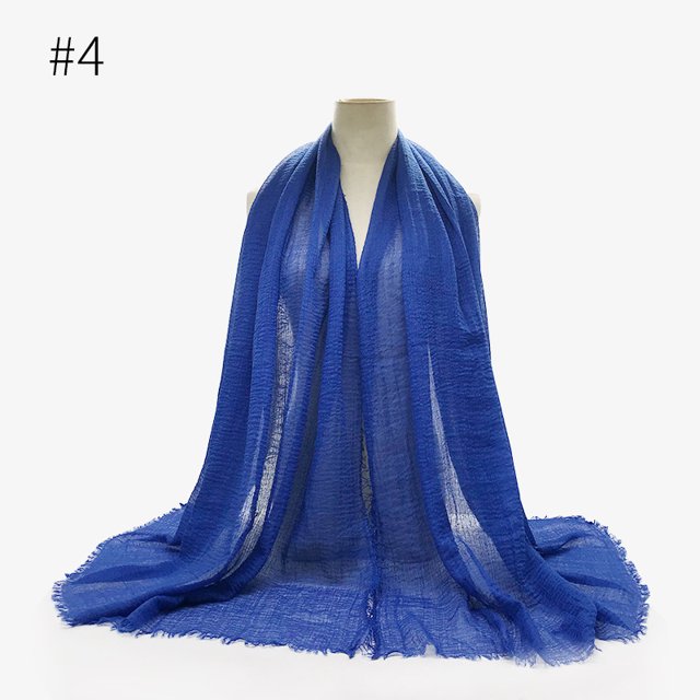 Bufanda arrugada de algodón de un solo color con bucle y barba agrietada para mujer, con buena mano de obra