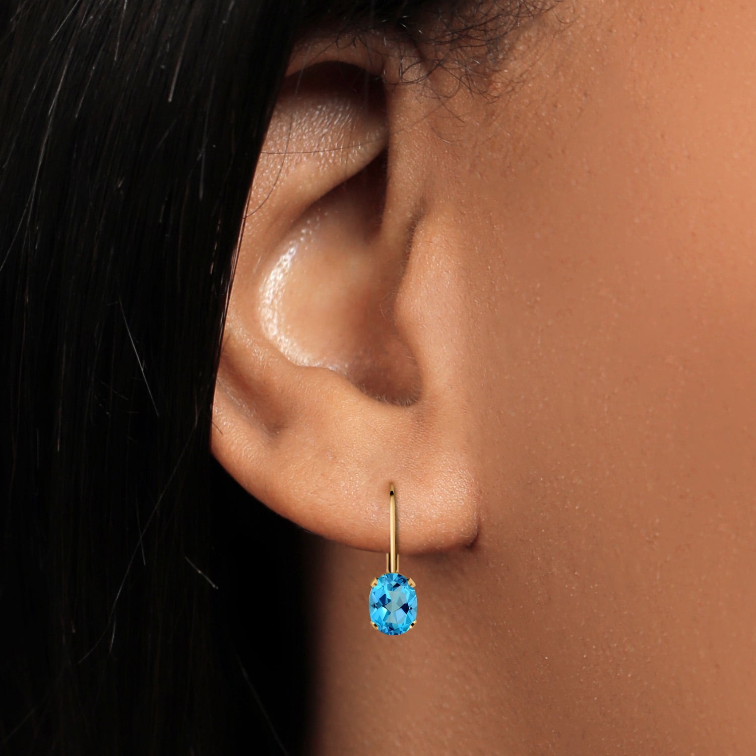 Gem Stone King American Blue Mystic Topaz Yellow Gold Plated Leverback Earrings for Women (2.00 Cttw, Gemstone Birthstone, Oval 7X5MM)