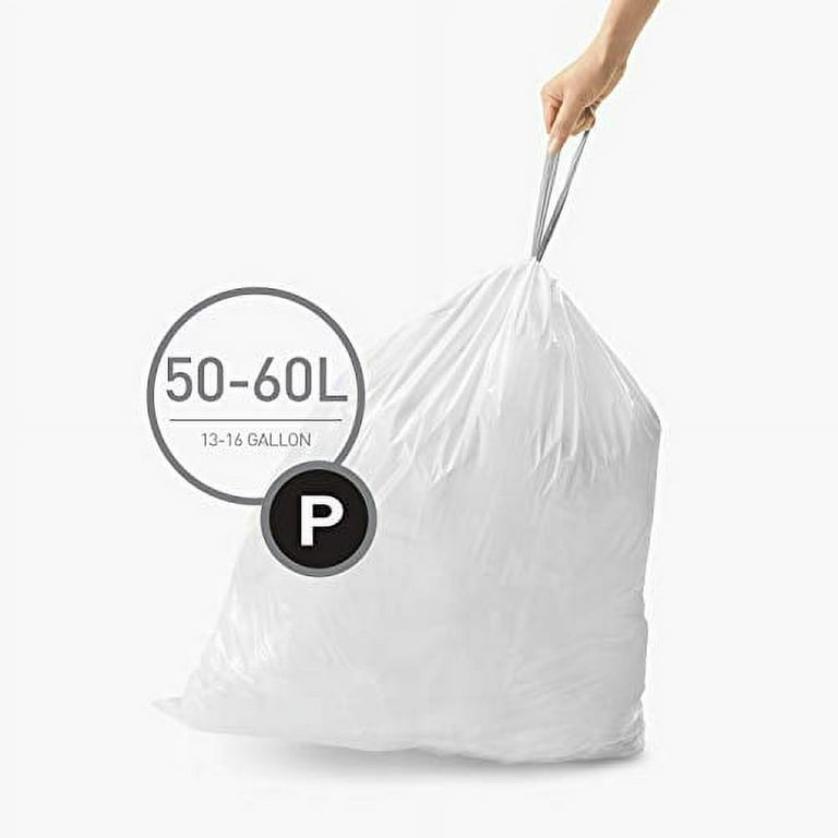 simplehuman Code P Genuine Custom Fit Drawstring Trash Bags in Dispenser  Packs, 60 Count, 50-60 Liter / 13-16 Gallon