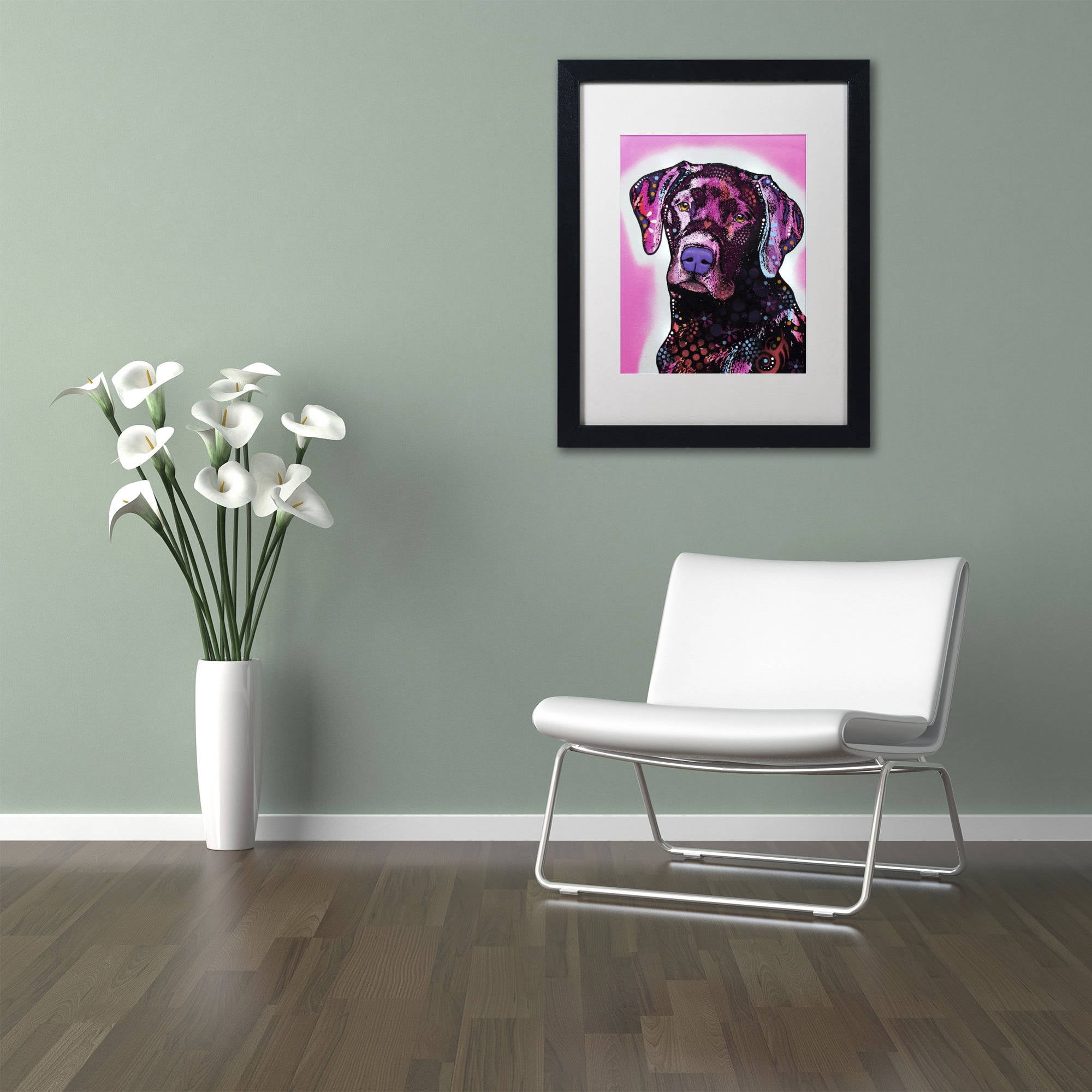 Trademark Fine Art "Black Lab" Canvas Art by Dean Russo, White Matte, Black Frame