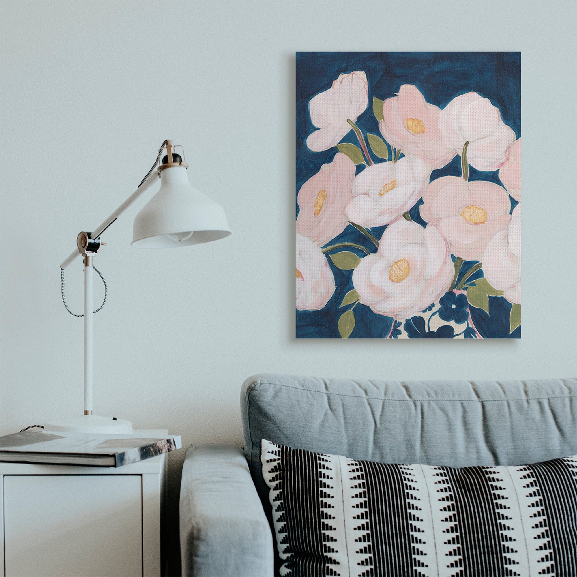 Stupell Industries Luminous Pink Floral Bouquet Over Deep Blue Black Framed, 11 x 14, Design by Grace Popp