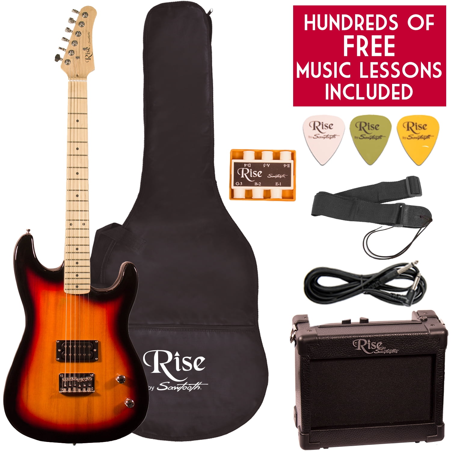 Rise By Sawtooth Right Handed Sunburst Full Size Beginner S Electric Guitar With Amp Picks Cable Strap Pitch Pipe Gig Bag Soft Case Free Online Lessons Walmart Com Walmart Com Rise By Sawtooth Right Handed Sunburst Full Size Beginner S Electric Guitar With Amp Picks Cable Strap Pitch Pipe Gig Bag Soft Case Free Online Lessons Walmart Com Walmart Com