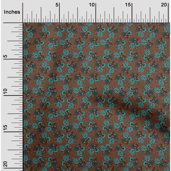 oneOone Cotton Cambric Fabric Leaves & Floral Block Print Sewing Fabric BTY 56 Inch Wide