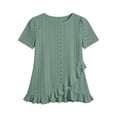thumbnail image 7 of DeHolifer Womens T-Shirts Solid Color Short Sleeve Eyelet Tops Summer Casual Bouses Dressy with Ruffle Green S, 7 of 7