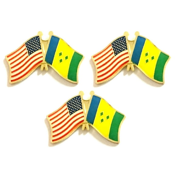 St. Vincent & US Crossed Flag Lapel Pins, Box of 3