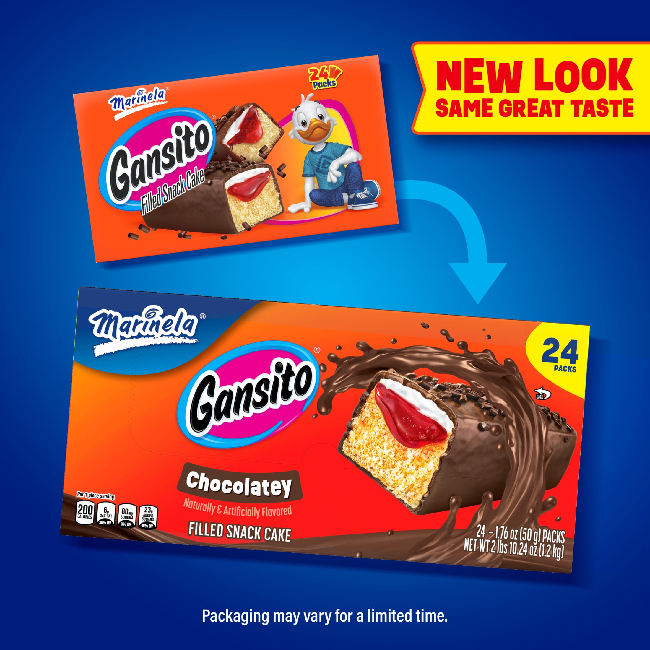 Marinela Gansito Strawberry Filled Snack Cake, 24 packs, Chocolate Flavored Covered Snack Cakes, 42.24 oz Multipack