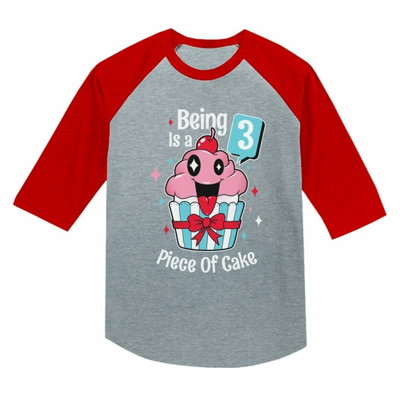3 Year Old Girl 3rd Birthday Funny Gift 3/4 Sleeve Baseball Jersey Toddler Shirt 3T Red