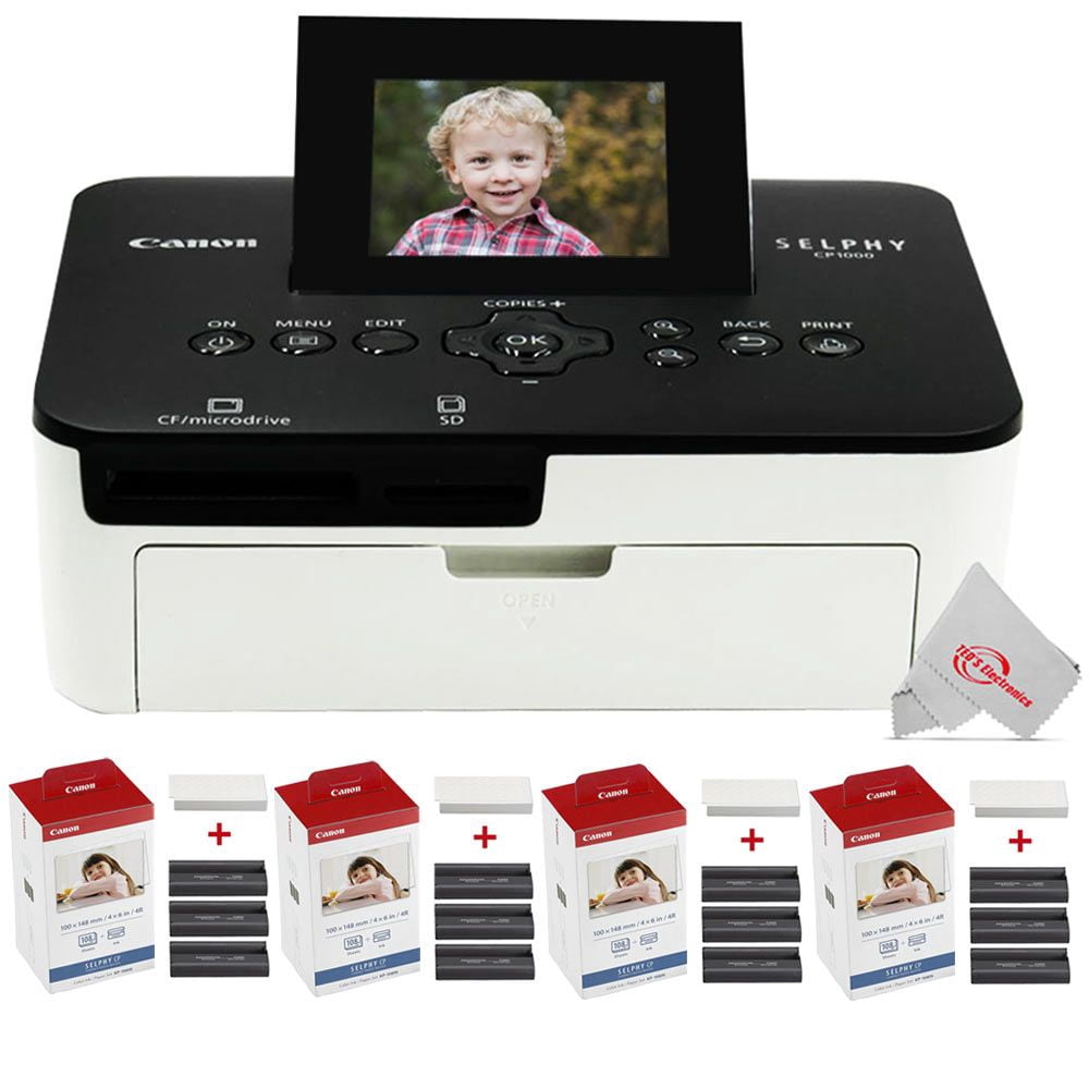 Canon Selphy CP1000 Compact Photo Printer + Canon 4 Packs Color Ink 4x6