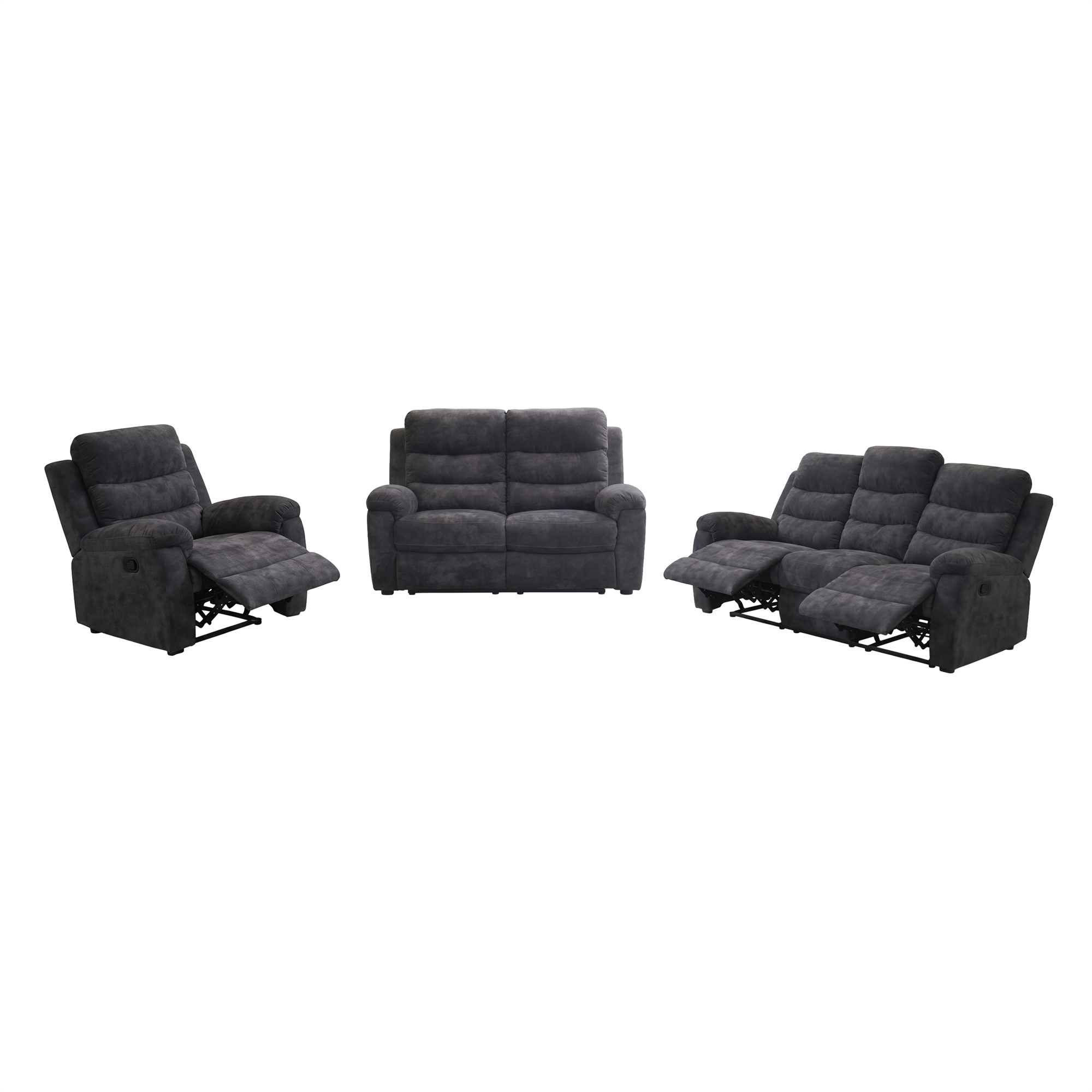 3-Piece Reclining Living Room Set - Sofa, Loveseat & Chair, Gray