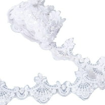 3 Yards 2.4 Inch White Scalloped Sewing Trims Metallic Venice Lace Trim Wave Flower Sequin Beaded Edge for Curtain Slipcover Bridal Home Decor DIY Crafts