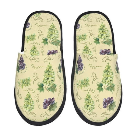 Balery Green And Purple Grapes Slient Indoor Furry Fleece Comfort House Shoes Soft Non-Slip Home Shoes Cotton slippers House Slippers-- Large