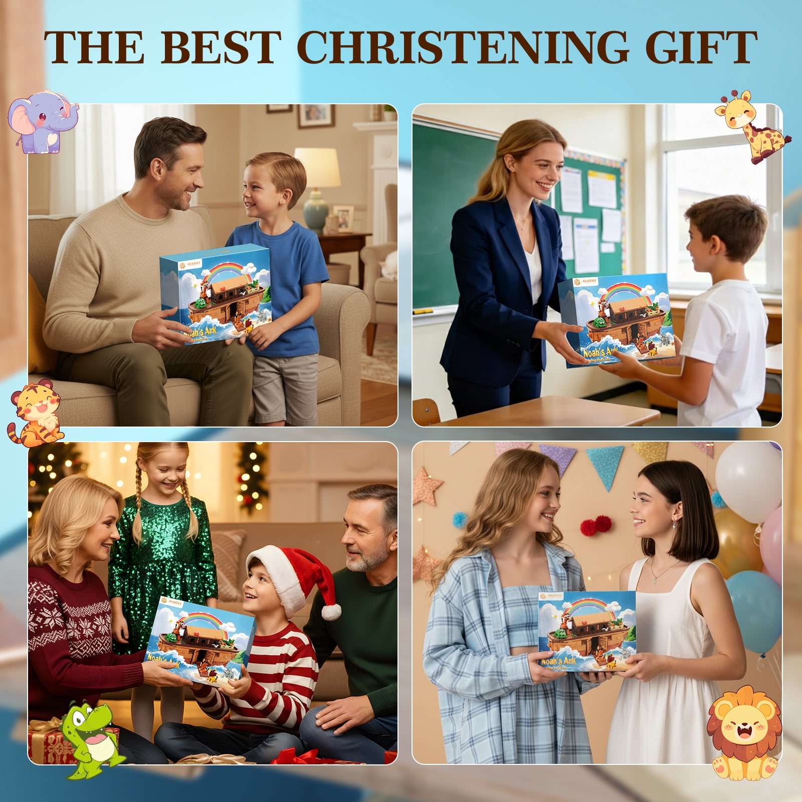 Noah's Ark Building Blocks Set, 845Pcs Christian STEM Toy, Lego-Compatible Animal & Boat Kit for Kids 8+, Ideal for Baptism, Easter & Birthday Gifts