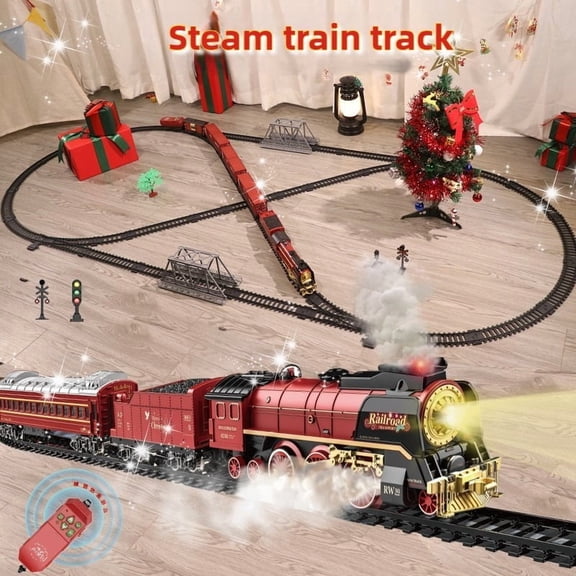 9066B-1 Christmas Delight Remote Control Steam Train Toy - with Lights, Sound & Fancy Tracks, Ideal Model Train for Youngsters 3-8 , Great Valentine's Day Gift