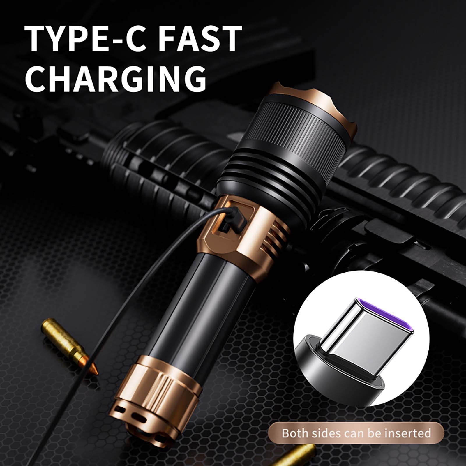 High Lumens LED Flashlight, Rechargeable Flashlight with Ignition Lens, Waterproof Tacticals Flash Light, Portable Zoomable 4 Modes LED Flashlight