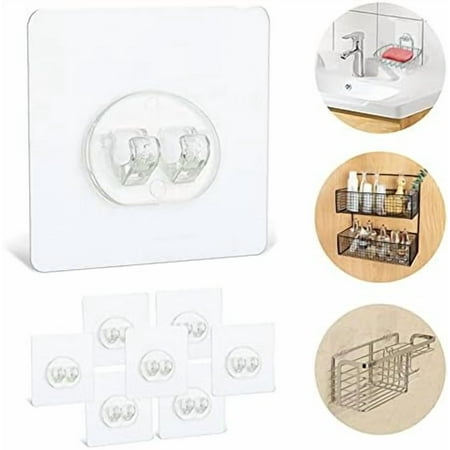 8 Pack Shower Caddy Adhesive Hooks Replacement Strong Single Hooks for Bathroom Shower Caddy Corner Shelf basket Soap Dish adhesive hanging Hooks No Drilling Wall Shower Kitchen