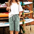 thumbnail image 3 of FAIWAD Shorts for Girls Summer Casual Breathable Linen Shorts Drawstring Elastic Waisted Knee Length Pants for Kids 3-13Y, 3 of 6