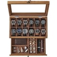 thumbnail image 1 of SONGMICS Caja de Relojes con 8 Ranuras, Estuche de Relojes de Madera de 2 Niveles con Tapa de Cristal, Nogal Rústico, 1 of 6