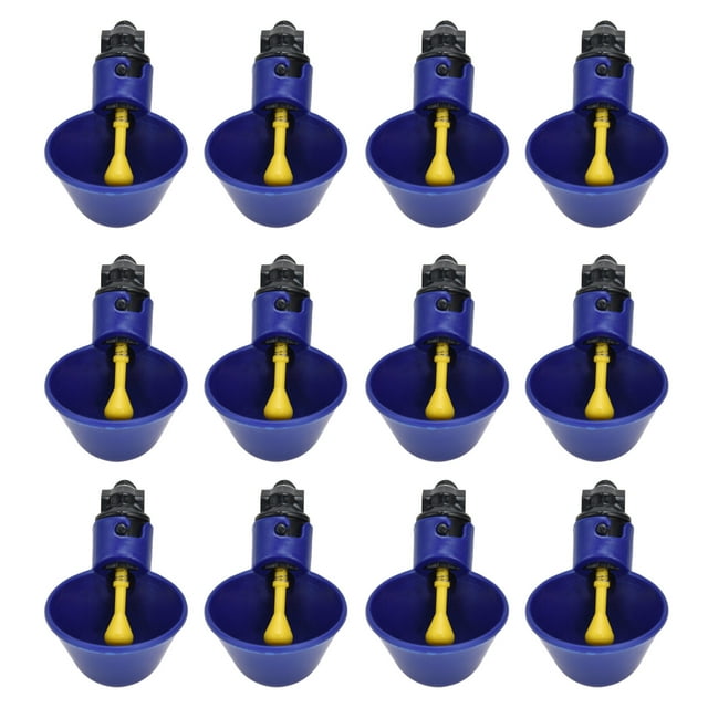 12Ensemble Filetage Mâle G1/8 Tasse d'Eau pour Poulet Distributeur d'Eau Automatique Commutable avec Ressort (Petit Bol Bleu Vis Noires)