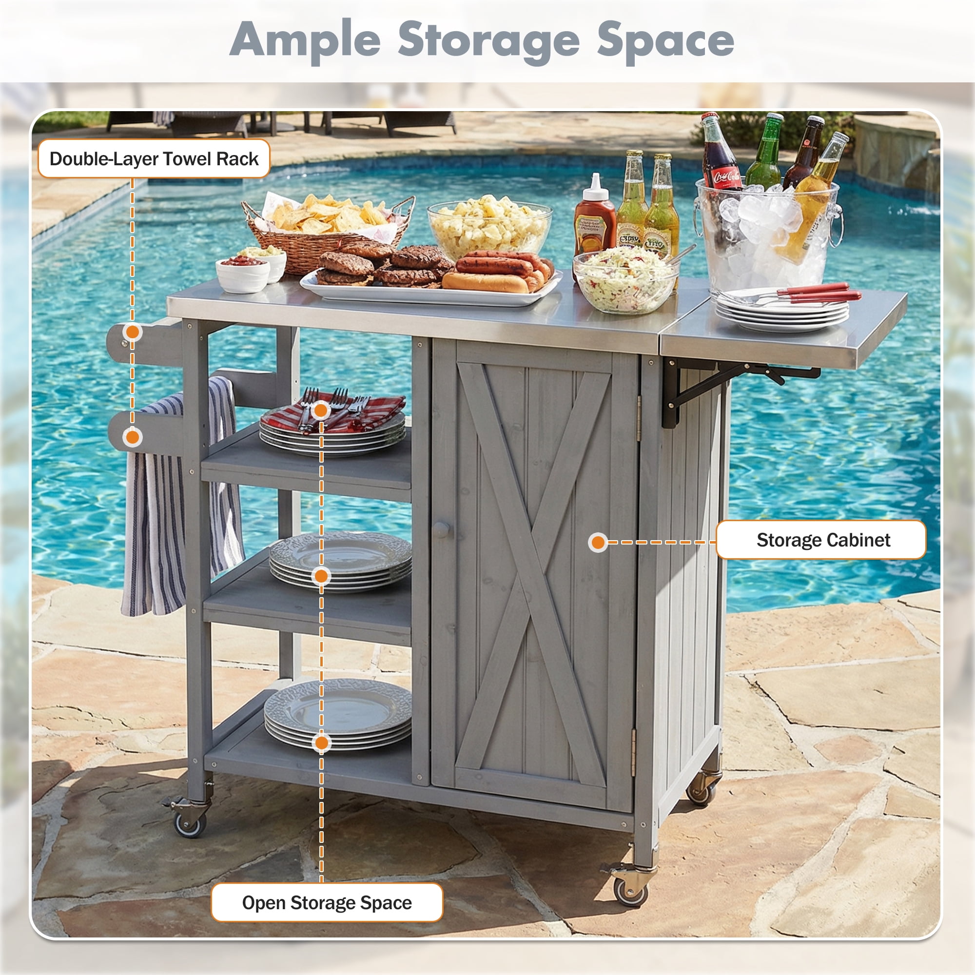 Portable Outdoor Kitchen Island, Foldable Patio Prep Station for Outdoor Use, Grey
