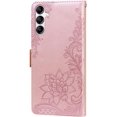 thumbnail image 3 of Wallet Phone Case for Samsung Galaxy A14, Lace Flower Shockproof PU Leather Case with Double Buckle and Cash Card Slots Holster for Samsung Galaxy A14 4G/5G,LSSK Rose Gold, 3 of 8