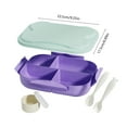 thumbnail image 3 of 4 Compartment Lunch Box Bento Food Storage Container | Spoon Fork Sauce Holders | Microwave Safe Plastic | Leakproof | Portion Control | Purple Yellow Pink | 23.5x17.5x6.5cm | Reusable | Portable, 3 of 6