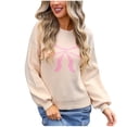 thumbnail image 2 of Tao Women Cute Bow Sweater Long Sleeve Bow Front Knitted Pullover Oversized Jumper Ribbed Knitwear Y2k Going Out Top BeigeL, 2 of 9