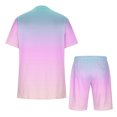 thumbnail image 4 of UVEASISHA Mens Short Sets 2 Piece Casual Outfits Gradient Tracksuit Sweatshirt and Drawstring Shorts Set Pink XXL, 4 of 5