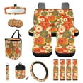 thumbnail image 6 of Jeiento 15 Pack Car Accessory Set with Front Back Seat Cover Steering Wheel Cover Seatbelt Shoulder Pad Trash Bin Air Vent Pouch Rear View Mirror Protector Cup Holder Keychain Abstract Hippie Flower, 6 of 6