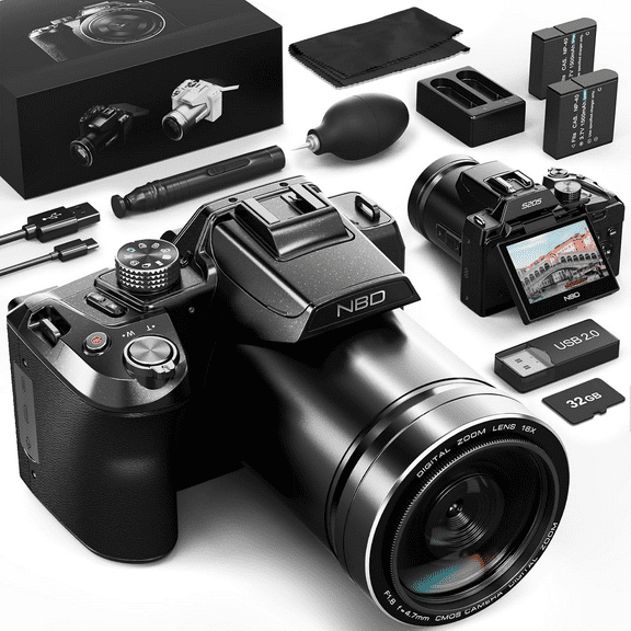 NBD Digital Camera for Photography,4K 64MP Video Camera with 16X Digital Zoom and 32GB SD Card Black