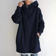 thumbnail image 2 of Trendy Olyvenn Womens Long Sleeve Sweatshirts Long Coat Tops Casual Plus Size Loose Women's Solid Color Hoodie Zipper Tops With Pockets Blue XL, 2 of 9