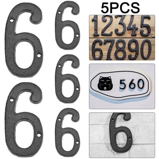 DQrwqpou 5 Piezas Metal Número Digital Hierro Fundido Casa Signo Placa Puerta DIY Pared (6)