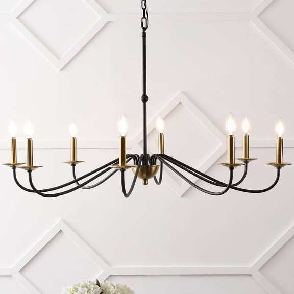 JONATHAN Y JYL7914B 8-Light Modern Farmhouse Chandelier, 40" Rustic Bohemian Candle Style Iron Light Fixture for Dining Room, Kitchen Island, Entryway, Foyer with High Ceilings, Black and Brass Gold