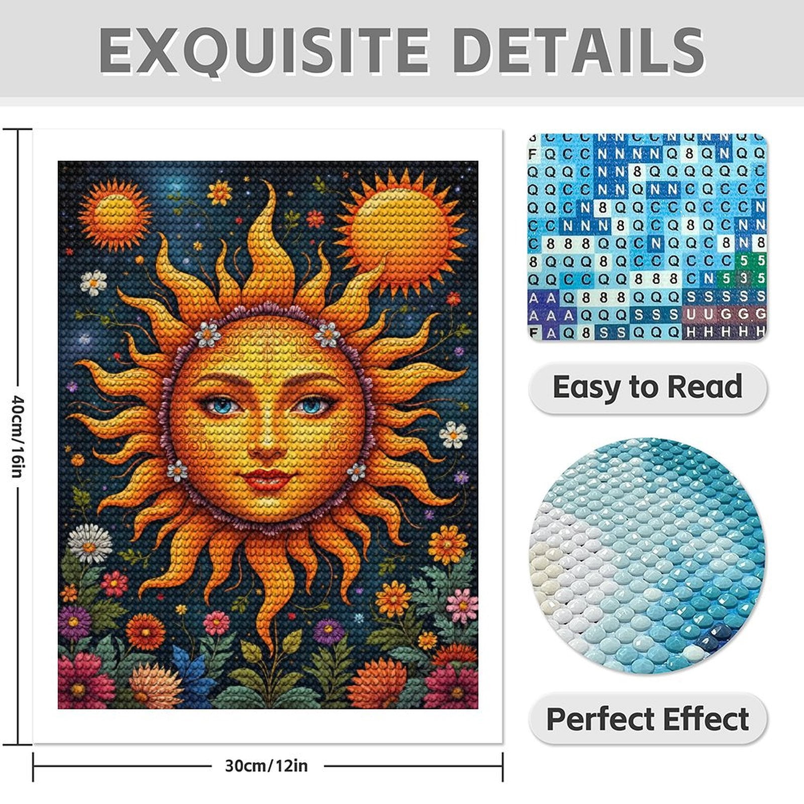 Diamond Art Kit for Adults, Sun Face Floral Art Night Sky Diamond Painting for Adults Beginners, 5D DIY Diamond Art Painting Kits, Colorful Diamond Painting Craft for Home Decor 12x16