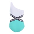 thumbnail image 2 of HULIJA Big Girls One Piece Swimwear One Shoulder Letter Waist Hollow Out Bathing Suit Surfing Mint Green 16, 2 of 7