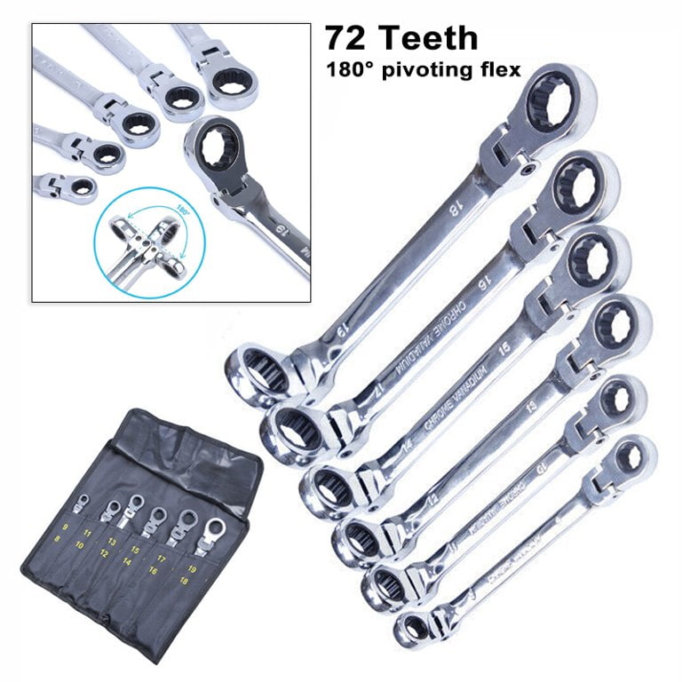 Automotive 6PCS Double Box End Ratcheting Wrench FlexHead Extra Long