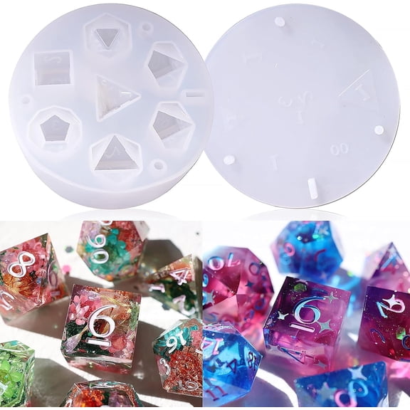 Dice Resin Molds Silicone, DND Dice Epoxy Resin Molds with 7 Standard Polyhedral Stereoscopic Dice Cavities, Silicone Molds for Epoxy Resin, DIY Dices Making, Table Board Game