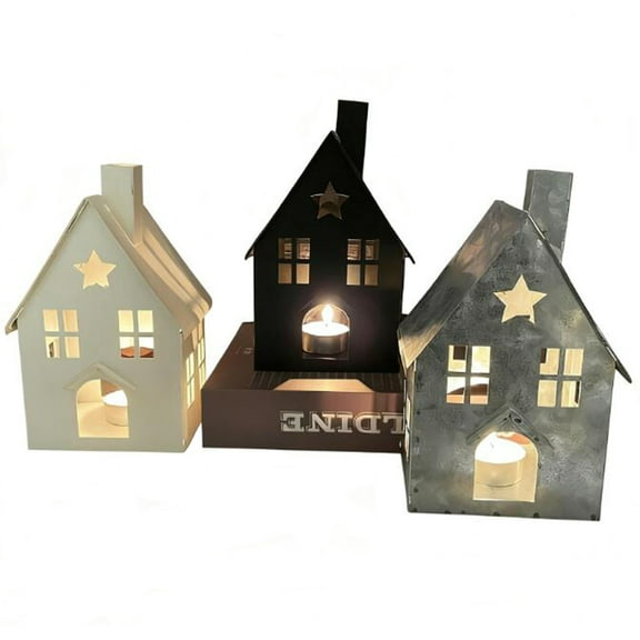 Set of 3 Nordic Hollow House Candle Holders,Hand-Welded Wrought Iron Candle Holders, Creative Carved Candle Lanterns for Tabletop Centerpieces, Mantel, Wedding Table, Christmas Home Decor