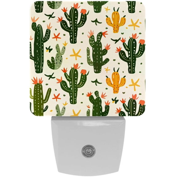 PhooArto Cartoon Cactus Pattern Plug in LED Night Light Auto Sensor Dusk to Dawn Decorative Night for Bedroom, Bathroom, Kitchen, Hallway, Stairs, Baby's Room, Energy Saving