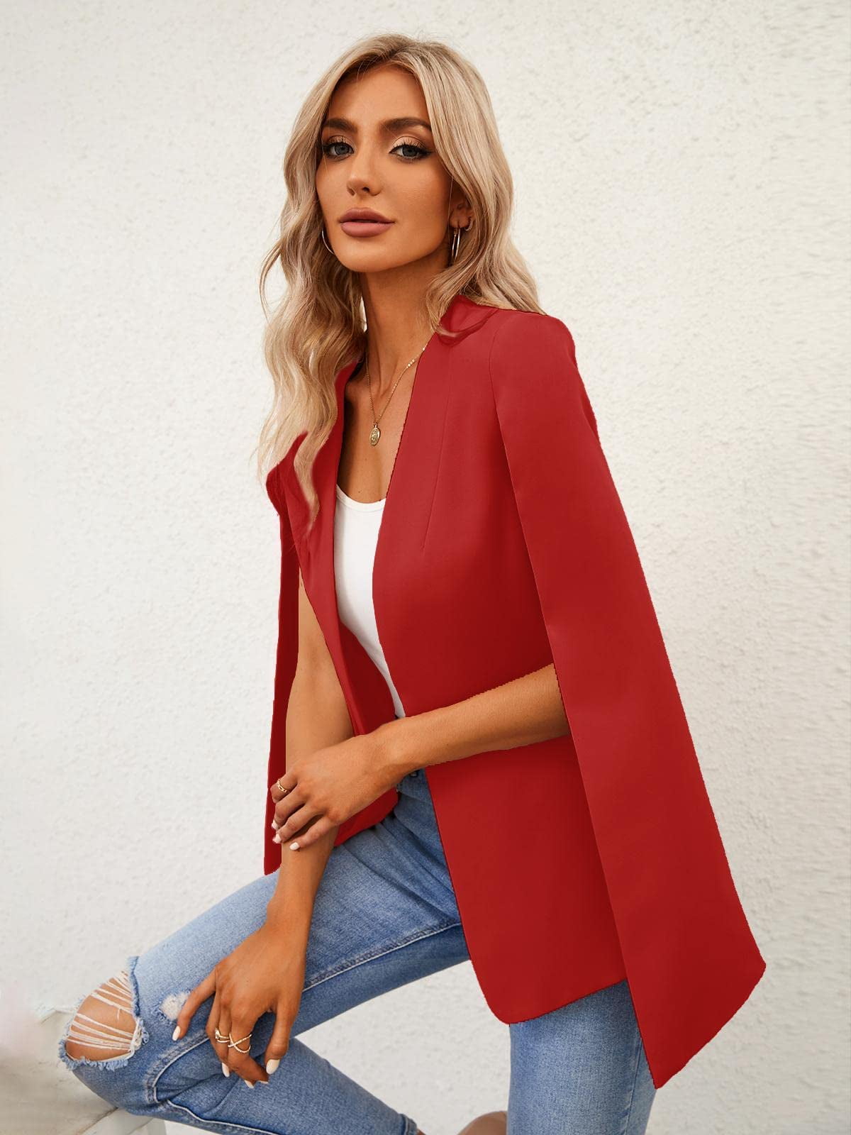 Sherrylily Women Cape Blazer Split Sleeve Coat Open Front Casual
